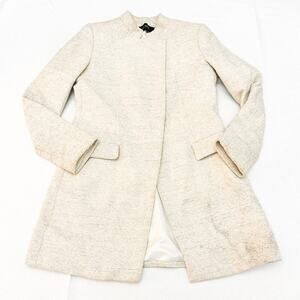 Zara Cream Long Blazer Jacket Woven Tweed Light Colors Size Medium